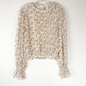 Forever 21 Shirt Large Sheer Floral Romantic‎ Blouse Ruffle Dainty Cream L